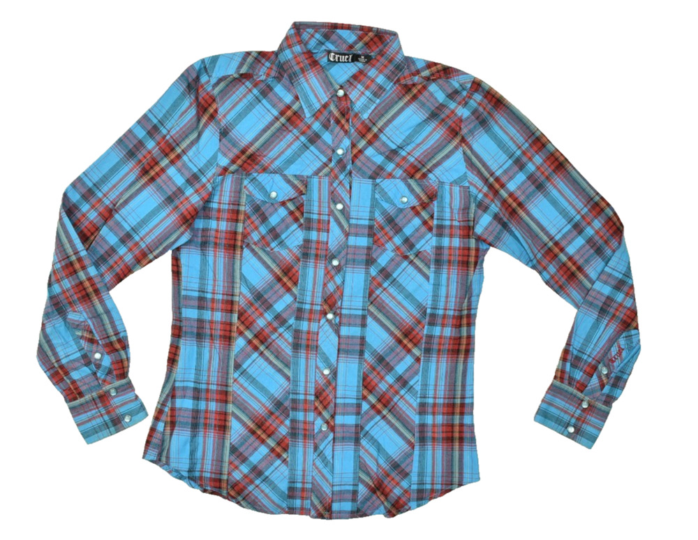 Cruel Men's Western Shirt Size M Blue Red Plaid Long Sleeve Snap Button Western